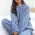 Women’s Soft Coral Velvet Jacquard Pajama Set Warm Winter Cozy Loungewear