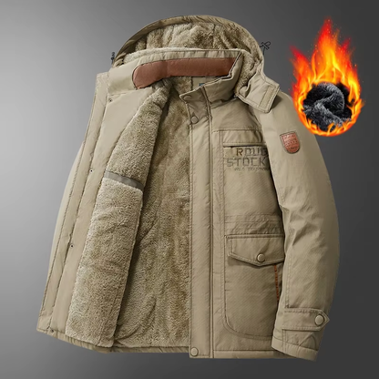 Men’s Winter Cotton Jacket with Detachable Hood, Stand Collar Outdoor Coat