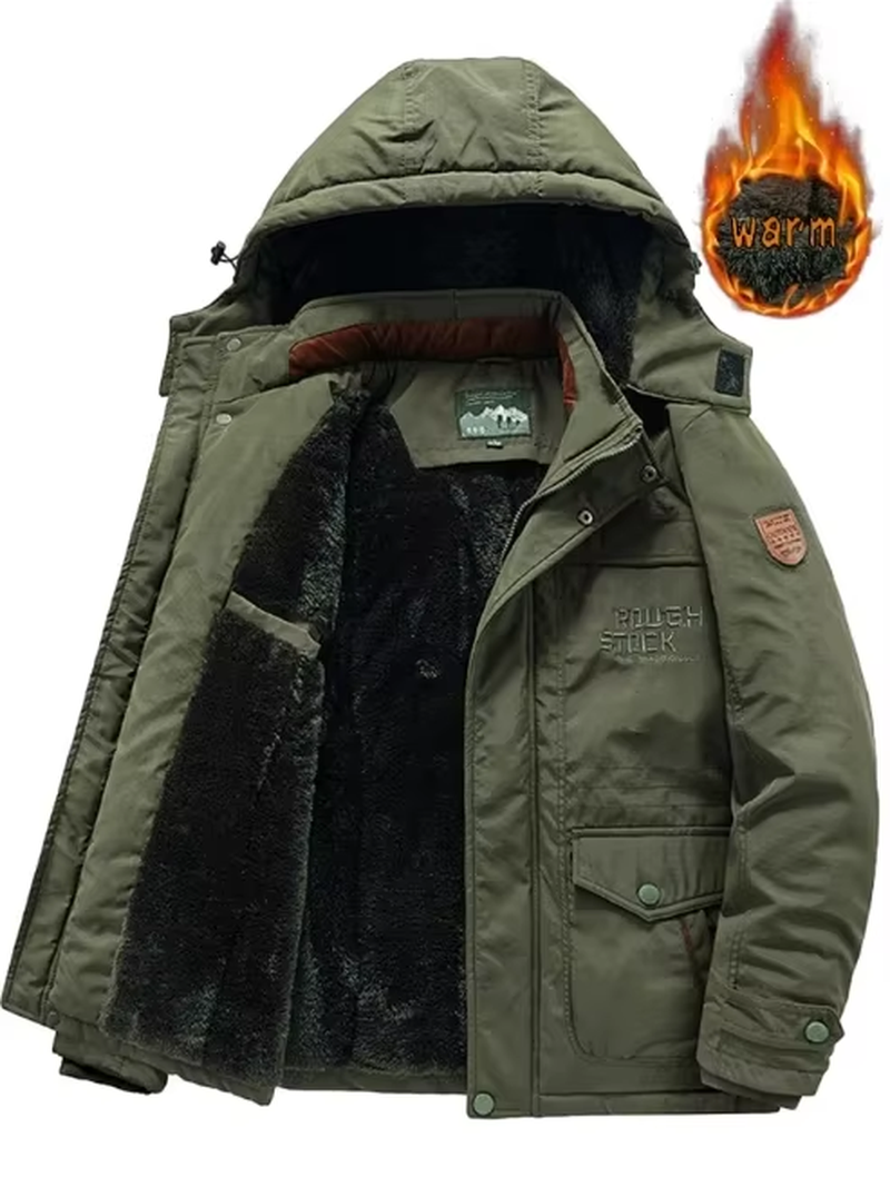 Men’s Winter Cotton Jacket with Detachable Hood, Stand Collar Outdoor Coat
