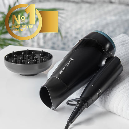 Remington Travel Hair Dryer (Diffuser, Concentrator, Folding Handle, Lightweight Compact Design, Worldwide Voltage, 2 Heat / 2 Speed Settings, 2000W) D1500