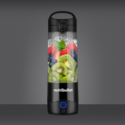 nutribullet Portable Blender in Black - Powerful Extractor Blade, 475ml Cup, To-Go Lid, USB-C Charging Cable & User Guide - Delivers 15+ Blending Cycles - Healthy Shakes On The Move