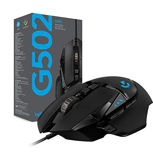 Logitech G502 HERO High Performance Wired Gaming Mouse, HERO 25K Sensor, 25,600 DPI, RGB, Adjustable Weights, 11 Programmable Buttons, On-Board Memory, PC/Mac - Black