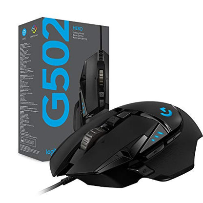 Logitech G502 HERO High Performance Wired Gaming Mouse, HERO 25K Sensor, 25,600 DPI, RGB, Adjustable Weights, 11 Programmable Buttons, On-Board Memory, PC/Mac - Black