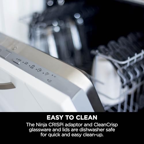 Ninja CRISPi Portable Air Fryer, 3.8L, 4-in-1: Air Fry, Roast, Keep Warm, Recrisp, Space Saving Compact Design, 2x Removable Glass Containers & Lids, 1700W, Cyber Space Blue FN101UKGY