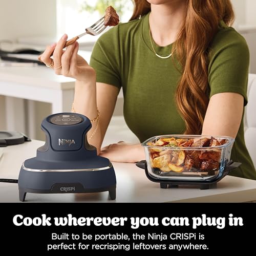 Ninja CRISPi Portable Air Fryer, 3.8L, 4-in-1: Air Fry, Roast, Keep Warm, Recrisp, Space Saving Compact Design, 2x Removable Glass Containers & Lids, 1700W, Cyber Space Blue FN101UKGY