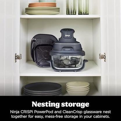 Ninja CRISPi Portable Air Fryer, 3.8L, 4-in-1: Air Fry, Roast, Keep Warm, Recrisp, Space Saving Compact Design, 2x Removable Glass Containers & Lids, 1700W, Cyber Space Blue FN101UKGY