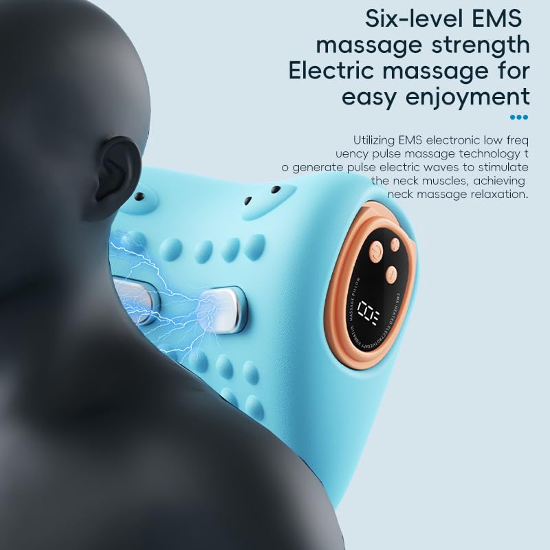 Neck Massager Pillow with Heat,3-in-1 EMS Pulse/Vibration/Heating with Remote Control,Electric Cervical Neck Traction Pillows for Pain Relief and Muscle Relax,Gifts for Women Men(Blue)
