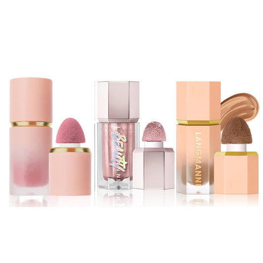 3 Pack Liquid Contour & Highlighter & Blush Makeup Set, Long Lasting Natural Weightless Buildable Contouring Bronzer Blusher Stick Beauty Wand Liquid Highlighter Makeup (Set A)