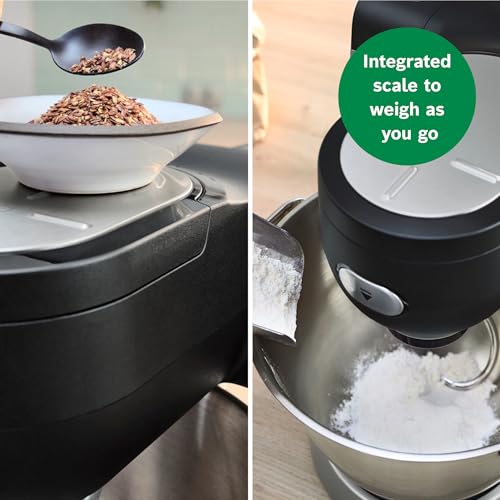 Bosch Series 6 MUMS6ZM00G Stand Mixer with Intelligent Sensing Technology and Integrated Scale, Professional Patisserie Set Included, 1600W. Black/Silver Stainless Steel