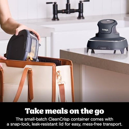 Ninja CRISPi Portable Air Fryer, 3.8L, 4-in-1: Air Fry, Roast, Keep Warm, Recrisp, Space Saving Compact Design, 2x Removable Glass Containers & Lids, 1700W, Cyber Space Blue FN101UKGY