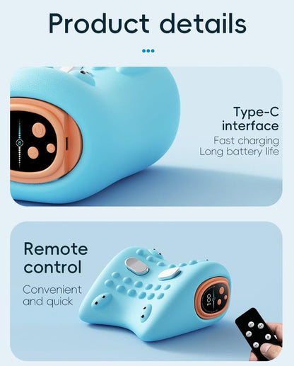 Neck Massager Pillow with Heat,3-in-1 EMS Pulse/Vibration/Heating with Remote Control,Electric Cervical Neck Traction Pillows for Pain Relief and Muscle Relax,Gifts for Women Men(Blue)