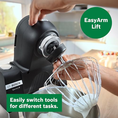 Bosch Series 6 MUMS6ZM00G Stand Mixer with Intelligent Sensing Technology and Integrated Scale, Professional Patisserie Set Included, 1600W. Black/Silver Stainless Steel