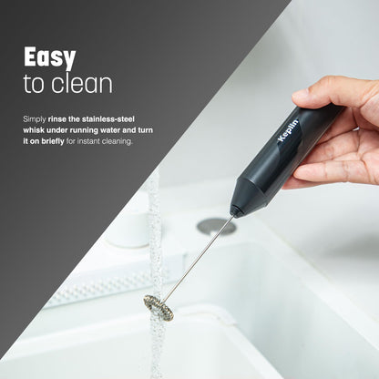 Keplin Handheld Milk Frother - Stainless Steel Electric Whisk - Portable Battery-Operated Coffee Frother for Lattes, Matcha, Protein Shakes - Ergonomic, Compact, Easy to Clean (Battery Not Included)