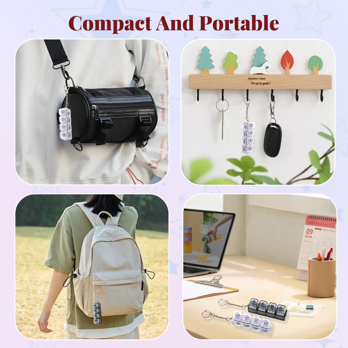 2 Pcs Keyboard Fidget Toy for Adults Fidget Keyboard Clicker Toys with LED Lights Keychain Stress Relief for Anxiety Decompression (Black and White)