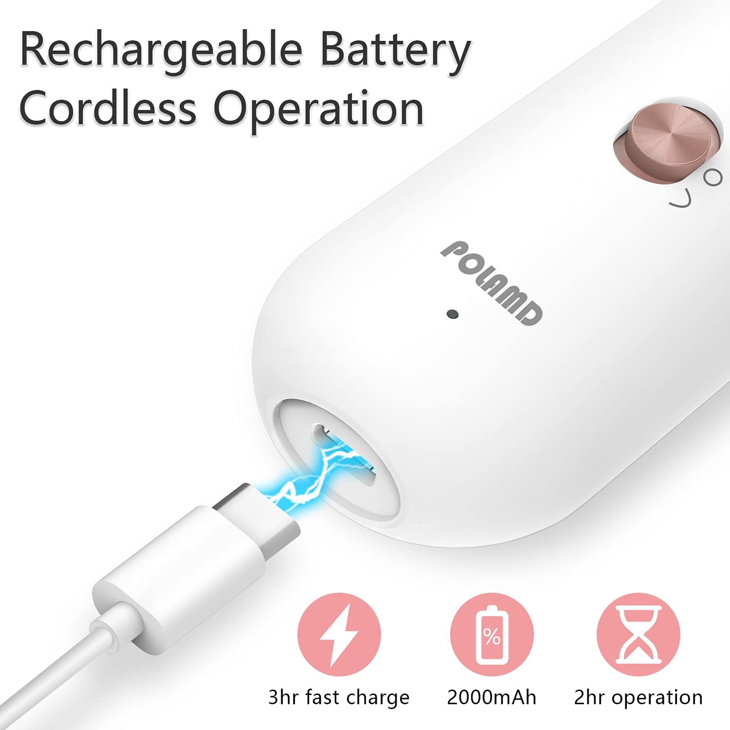 POLAMD Professional Electric Manicure Pedicure Set, Cordless Rechargeable Nail File & Drill Kit, 5-Speed, LED Light, 6 Attachments for Acrylic Gel Nail Cuticles Hard Skin Removal Nail Care