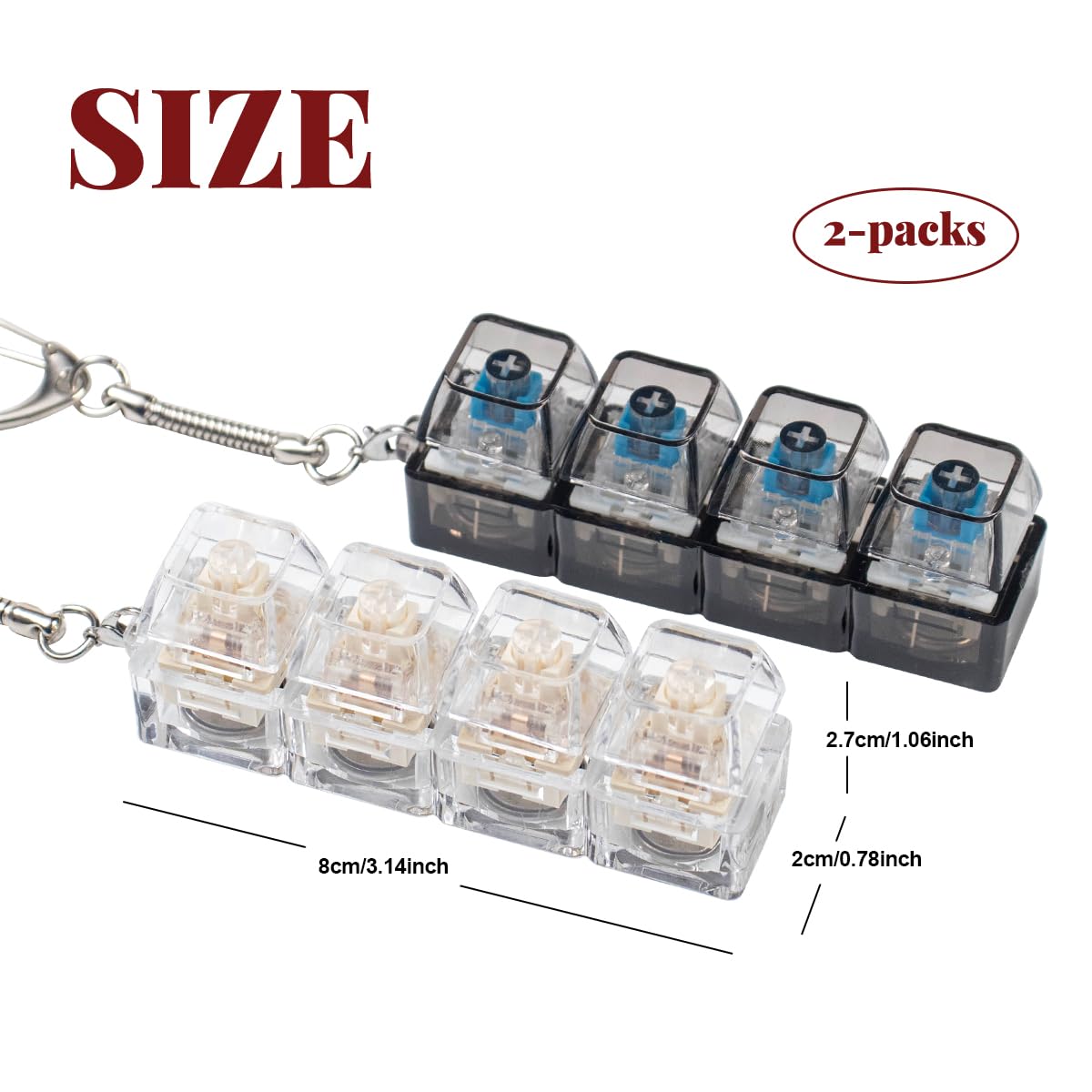 2 Pcs Keyboard Fidget Toy for Adults Fidget Keyboard Clicker Toys with LED Lights Keychain Stress Relief for Anxiety Decompression (Black and White)