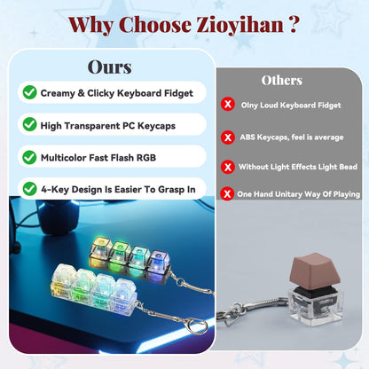 2 Pcs Keyboard Fidget Toy for Adults Fidget Keyboard Clicker Toys with LED Lights Keychain Stress Relief for Anxiety Decompression (Black and White)