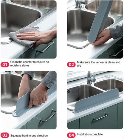 Kitchen Sink Splash Guard Silicone Sink Water Splash Guard Splatter Baffle Board With Sponge Holder For Home Countertop Protector(mint green)