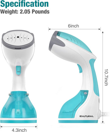 BEAUTURAL Clothes Steamer, Portable Handheld Steamer, Garment Fabric Wrinkles Remover, 30-Second Fast Heat-up, Auto-Off, Large Detachable Water Tank