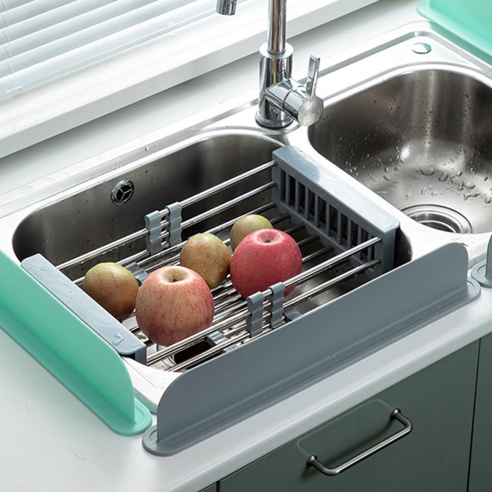 Kitchen Sink Splash Guard Silicone Sink Water Splash Guard Splatter Baffle Board With Sponge Holder For Home Countertop Protector(mint green)