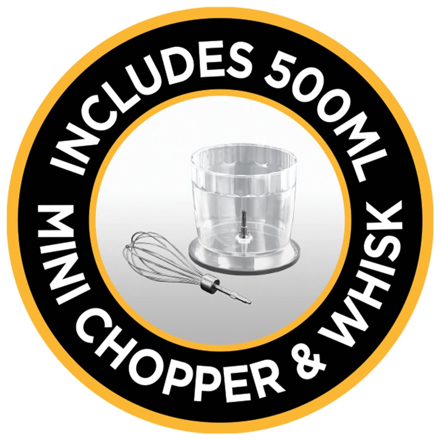 Russell Hobbs Desire 3 in 1 Electric Hand Blender, Fruit & Veg Mini Chopper & Whisk attachment, Stainless steel blending leg, whisk & blades, 500ml capacity chopping bowl & 700ml beaker, 500W, 24702