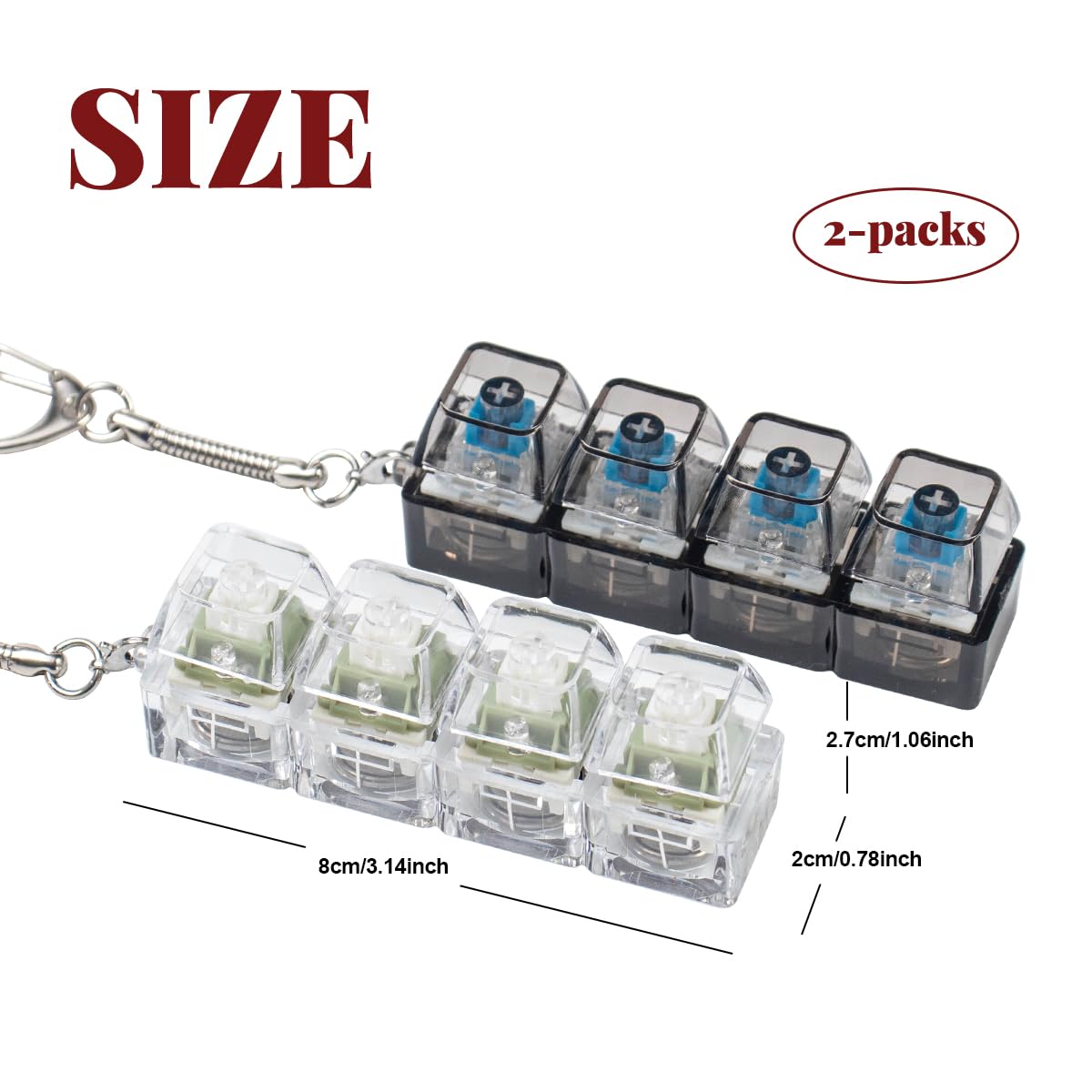 2 Pcs Keyboard Fidget Toy for Adults Fidget Keyboard Clicker Toys with LED Lights Keychain Stress Relief for Anxiety Decompression (Black and White)