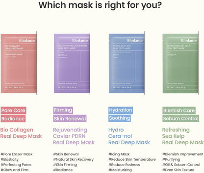 BIODANCE Bio-Collagen Real Deep Mask, Hydrogel Mask, Pore Minimizing, Elasticity Improvement, Korean Skincare | 1.19oz(34g) x 4ea