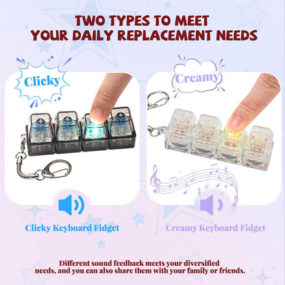 2 Pcs Keyboard Fidget Toy for Adults Fidget Keyboard Clicker Toys with LED Lights Keychain Stress Relief for Anxiety Decompression (Black and White)