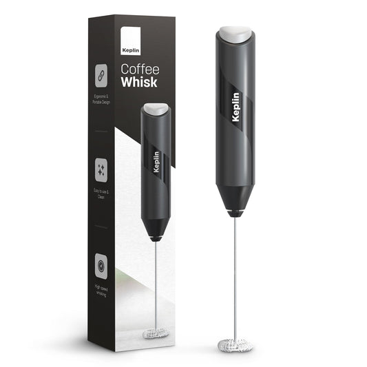 Keplin Handheld Milk Frother - Stainless Steel Electric Whisk - Portable Battery-Operated Coffee Frother for Lattes, Matcha, Protein Shakes - Ergonomic, Compact, Easy to Clean (Battery Not Included)