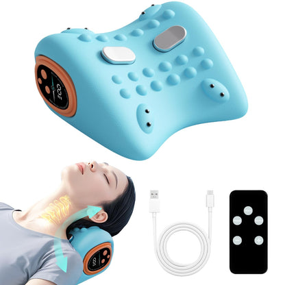 Neck Massager Pillow with Heat,3-in-1 EMS Pulse/Vibration/Heating with Remote Control,Electric Cervical Neck Traction Pillows for Pain Relief and Muscle Relax,Gifts for Women Men(Blue)