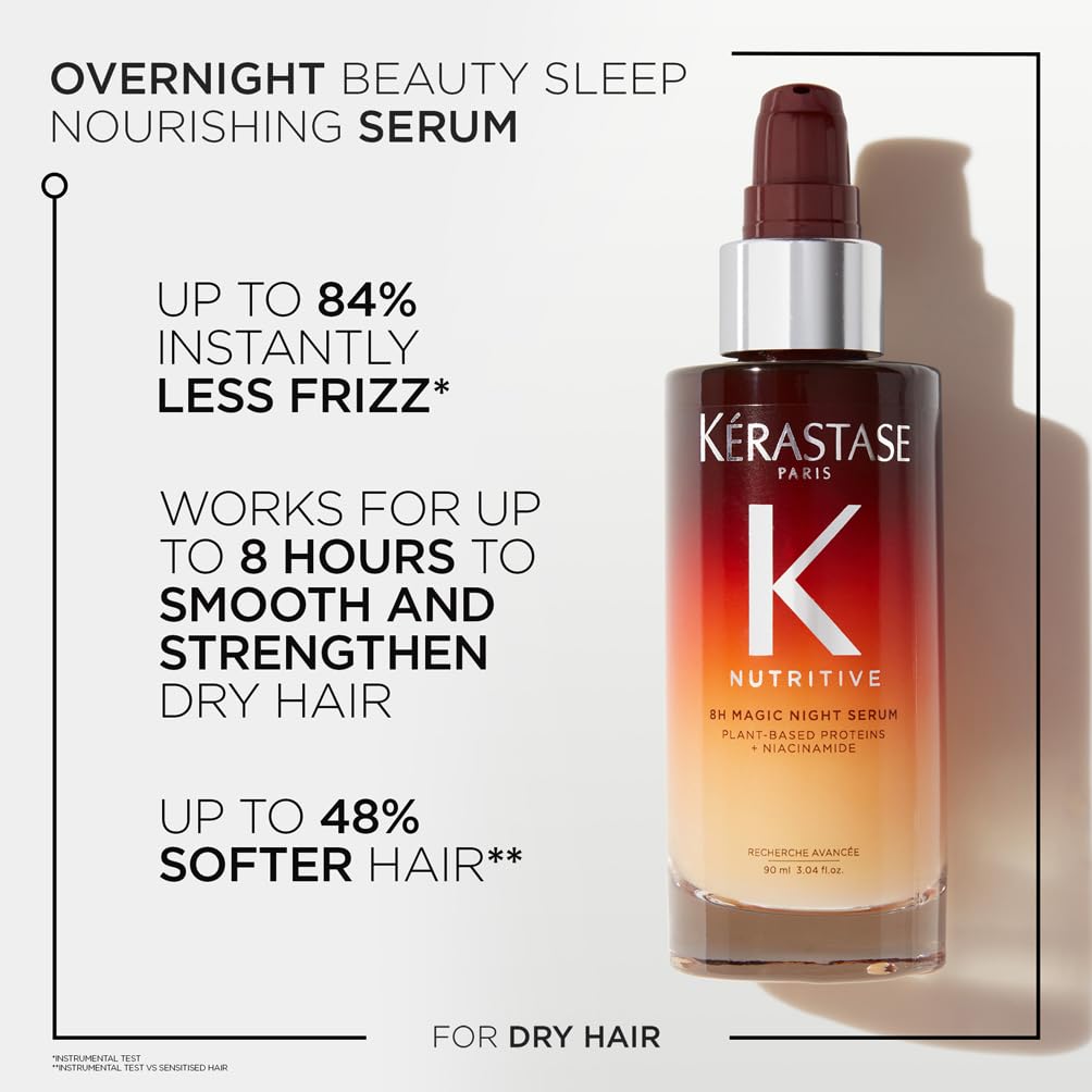Kérastase Nutritive Nourishing Hair Serum with Niacinamide, Overnight Leave-In Treatment for Dry Hair, Lightweight and Non-Greasy, 8H Magic Night Serum, 90 ml