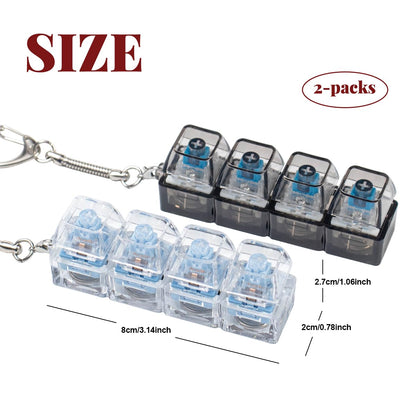 2 Pcs Keyboard Fidget Toy for Adults Fidget Keyboard Clicker Toys with LED Lights Keychain Stress Relief for Anxiety Decompression (Black and White)