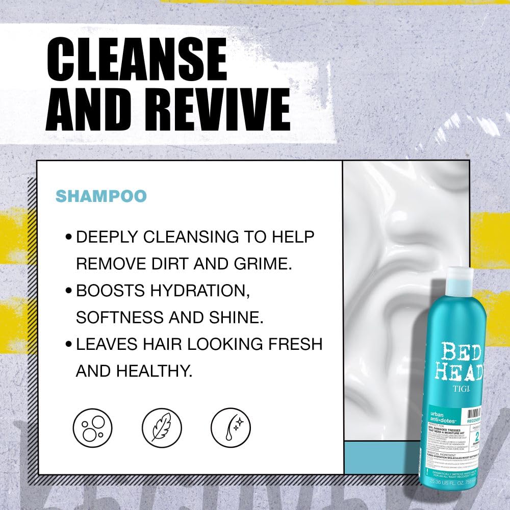 Bed Head by TIGI 750ml Recovery Shampoo and Conditioner Set - Deep Moisture, Salon-Pro, Shampoo and Conditioner for Dry, Heat Damaged Hair to Control Frizz, Unisex Colour Protection Hair Treatment