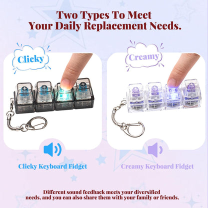 2 Pcs Keyboard Fidget Toy for Adults Fidget Keyboard Clicker Toys with LED Lights Keychain Stress Relief for Anxiety Decompression (Black and White)