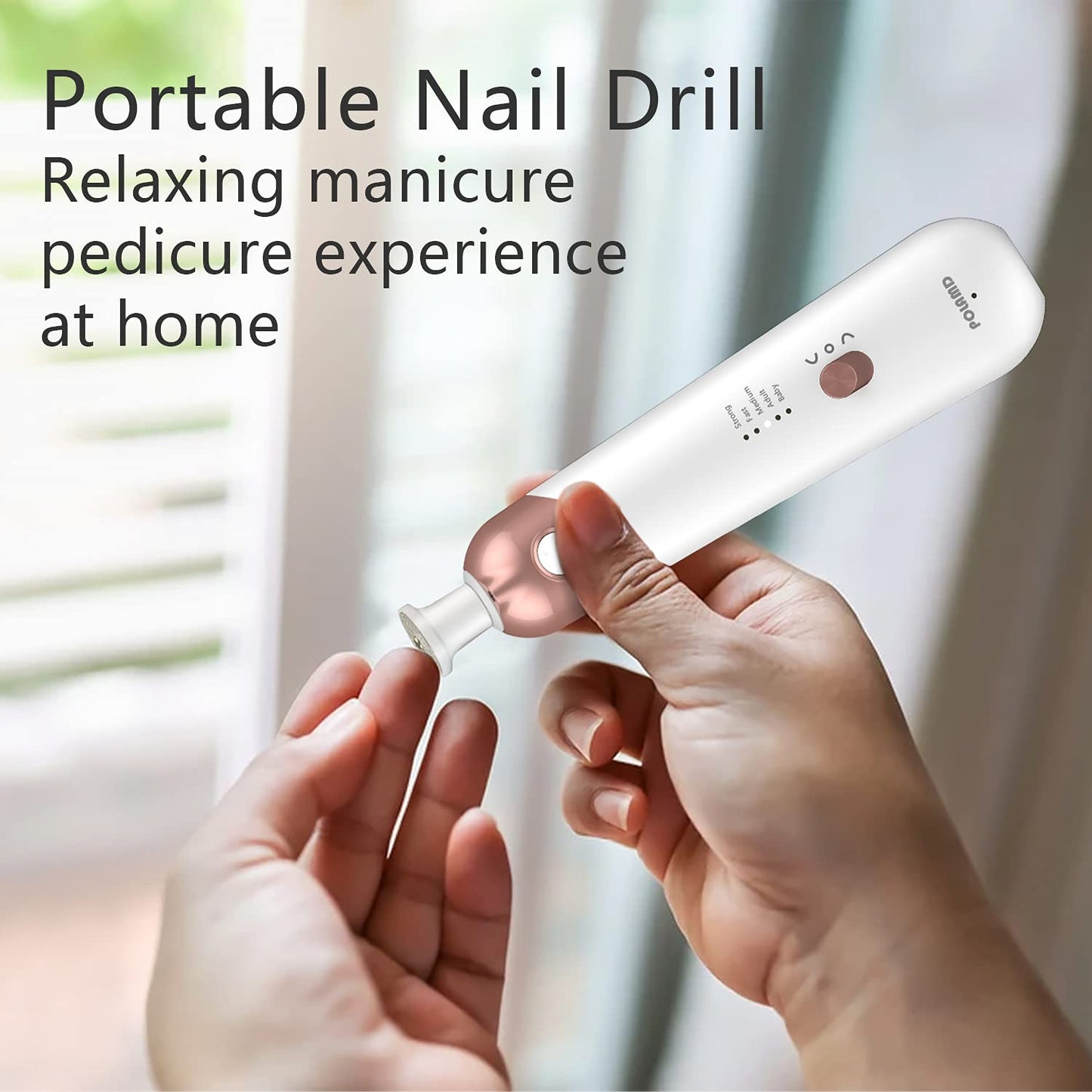 POLAMD Professional Electric Manicure Pedicure Set, Cordless Rechargeable Nail File & Drill Kit, 5-Speed, LED Light, 6 Attachments for Acrylic Gel Nail Cuticles Hard Skin Removal Nail Care