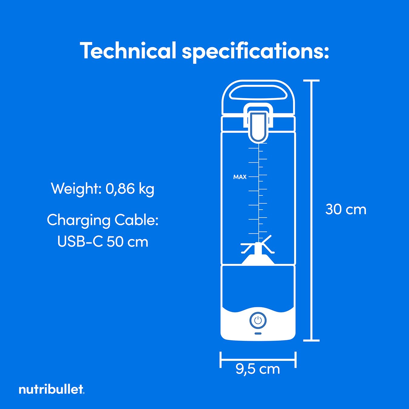 nutribullet Portable Blender in Black - Powerful Extractor Blade, 475ml Cup, To-Go Lid, USB-C Charging Cable & User Guide - Delivers 15+ Blending Cycles - Healthy Shakes On The Move