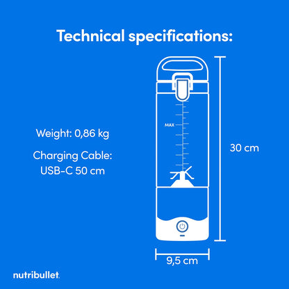 nutribullet Portable Blender in Black - Powerful Extractor Blade, 475ml Cup, To-Go Lid, USB-C Charging Cable & User Guide - Delivers 15+ Blending Cycles - Healthy Shakes On The Move