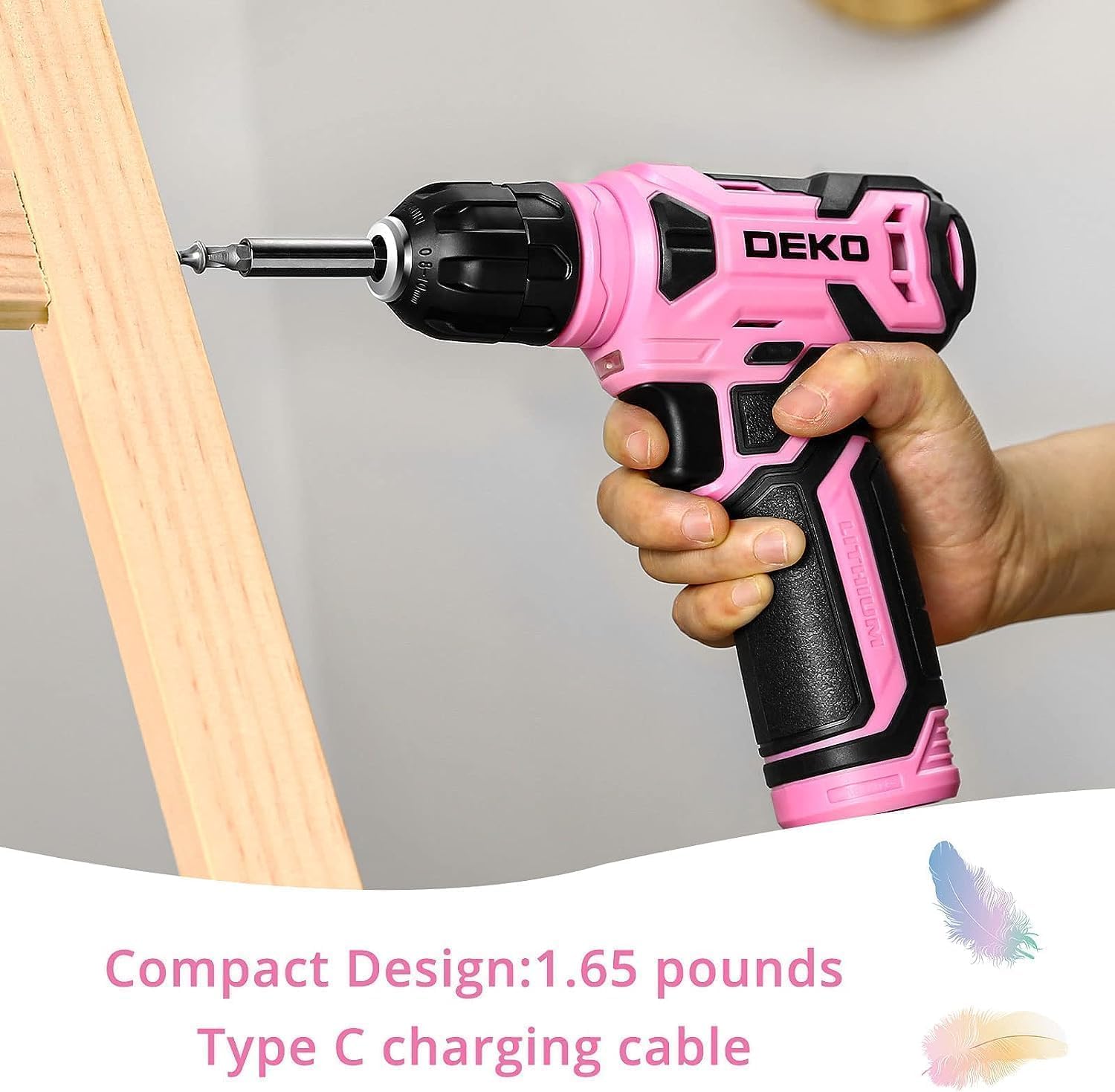DEKO Pink Tool Kit: 126-Piece DIY Set with 8V Cordless Drill, Electric Drills & Hand Tools for Women