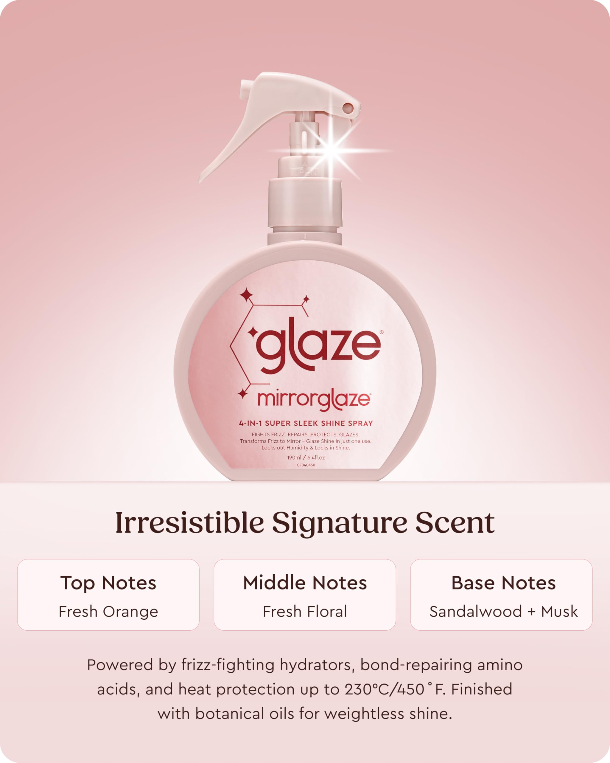 Glaze MirrorGlaze Super Sleek Hair Shine Spray – Transforms Frizz to Glass-Like Shine, Protects from Heat, Blocks Humidity + Repairs Bonds – 190ml