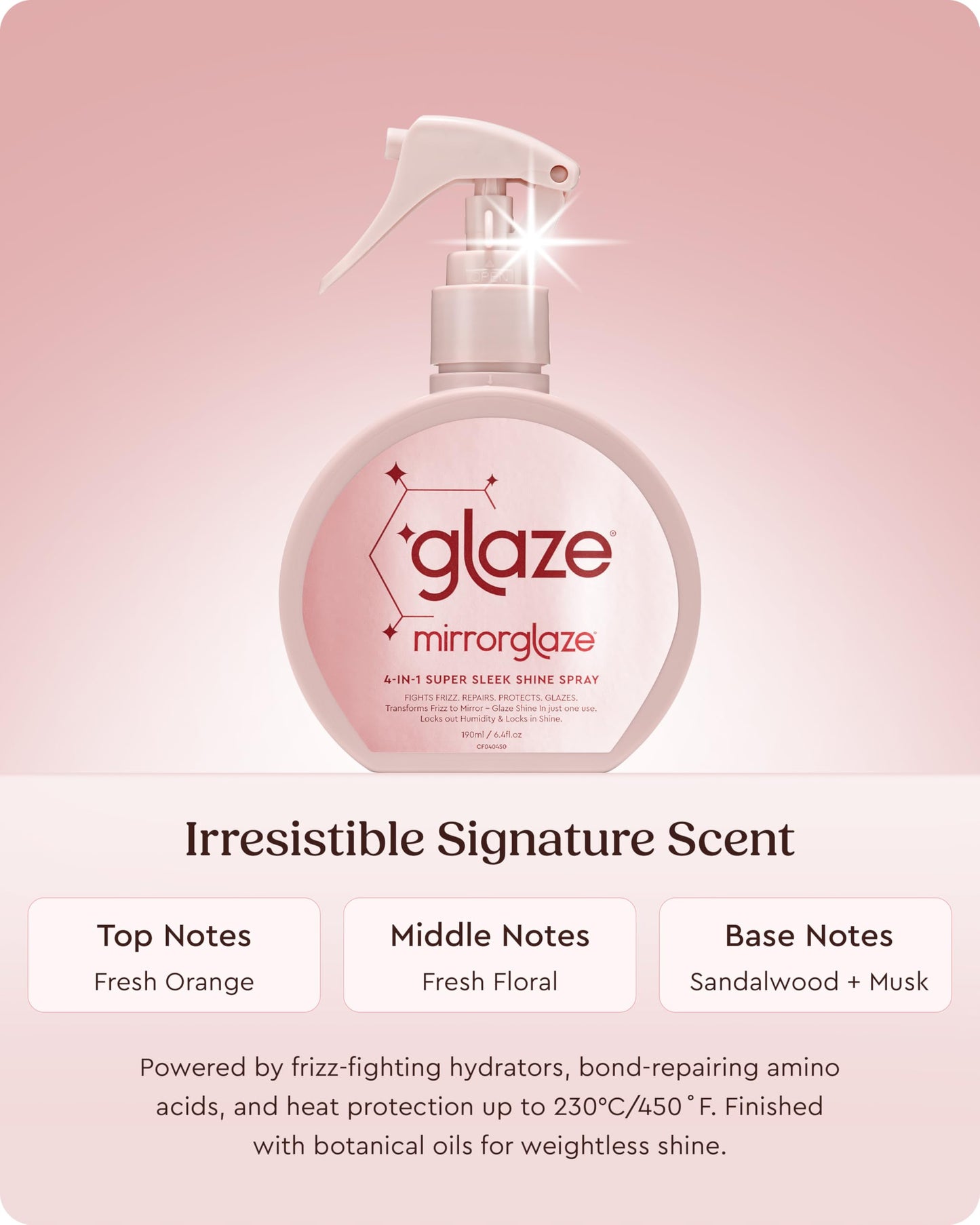 Glaze MirrorGlaze Super Sleek Hair Shine Spray – Transforms Frizz to Glass-Like Shine, Protects from Heat, Blocks Humidity + Repairs Bonds – 190ml