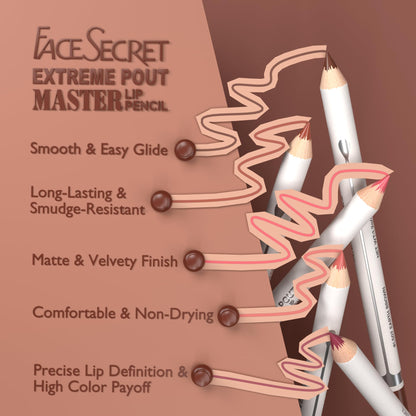 5PCS Extreme Master Lip Pencil Set, Matte Nude Lip Contour Lip Liner with Built-In Blending Brush, Smooth Long-Wear for Defined Lips (#01 ROSE COCOA)