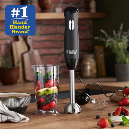 Russell Hobbs Desire 3 in 1 Electric Hand Blender, Fruit & Veg Mini Chopper & Whisk attachment, Stainless steel blending leg, whisk & blades, 500ml capacity chopping bowl & 700ml beaker, 500W, 24702