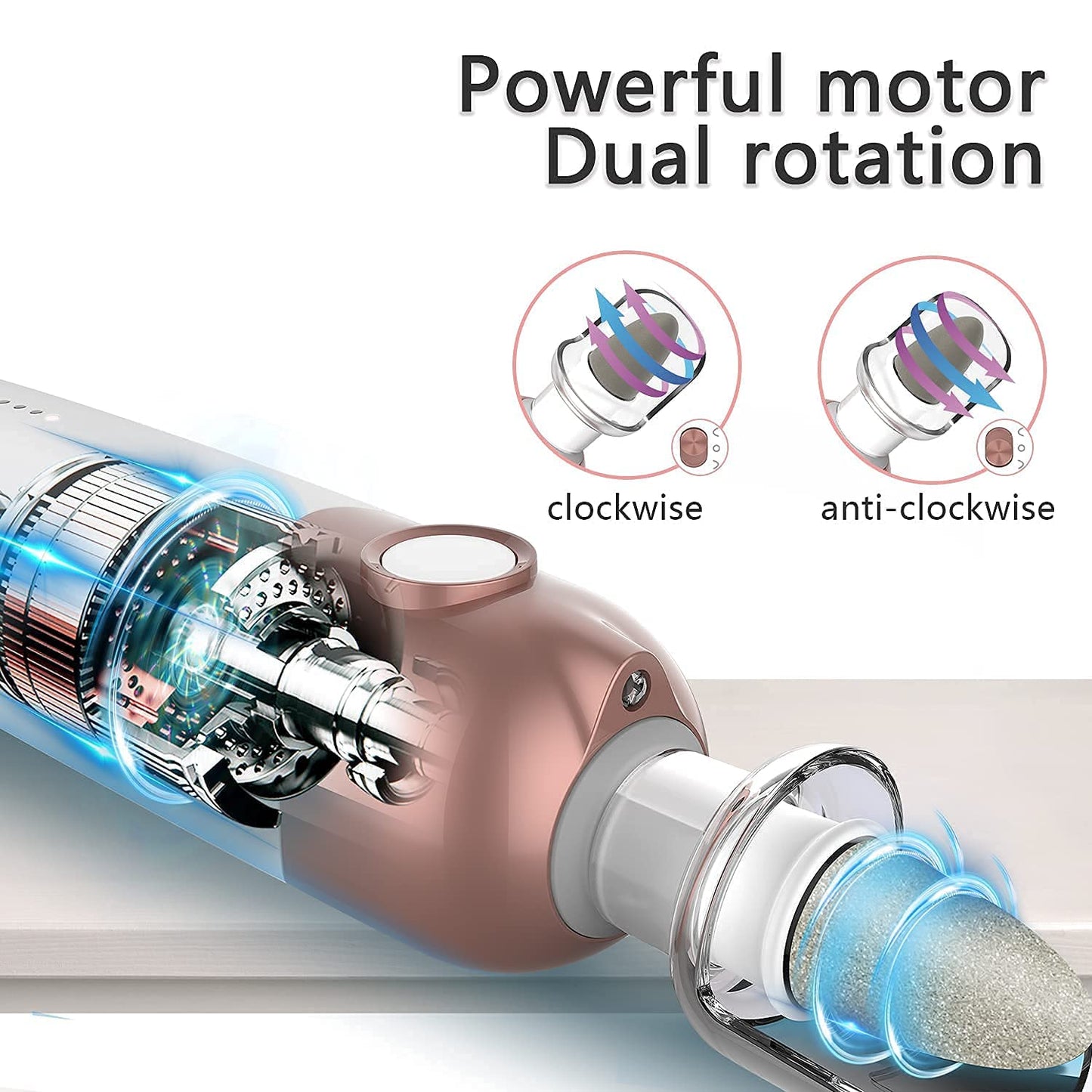POLAMD Professional Electric Manicure Pedicure Set, Cordless Rechargeable Nail File & Drill Kit, 5-Speed, LED Light, 6 Attachments for Acrylic Gel Nail Cuticles Hard Skin Removal Nail Care