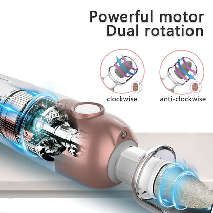 POLAMD Professional Electric Manicure Pedicure Set, Cordless Rechargeable Nail File & Drill Kit, 5-Speed, LED Light, 6 Attachments for Acrylic Gel Nail Cuticles Hard Skin Removal Nail Care