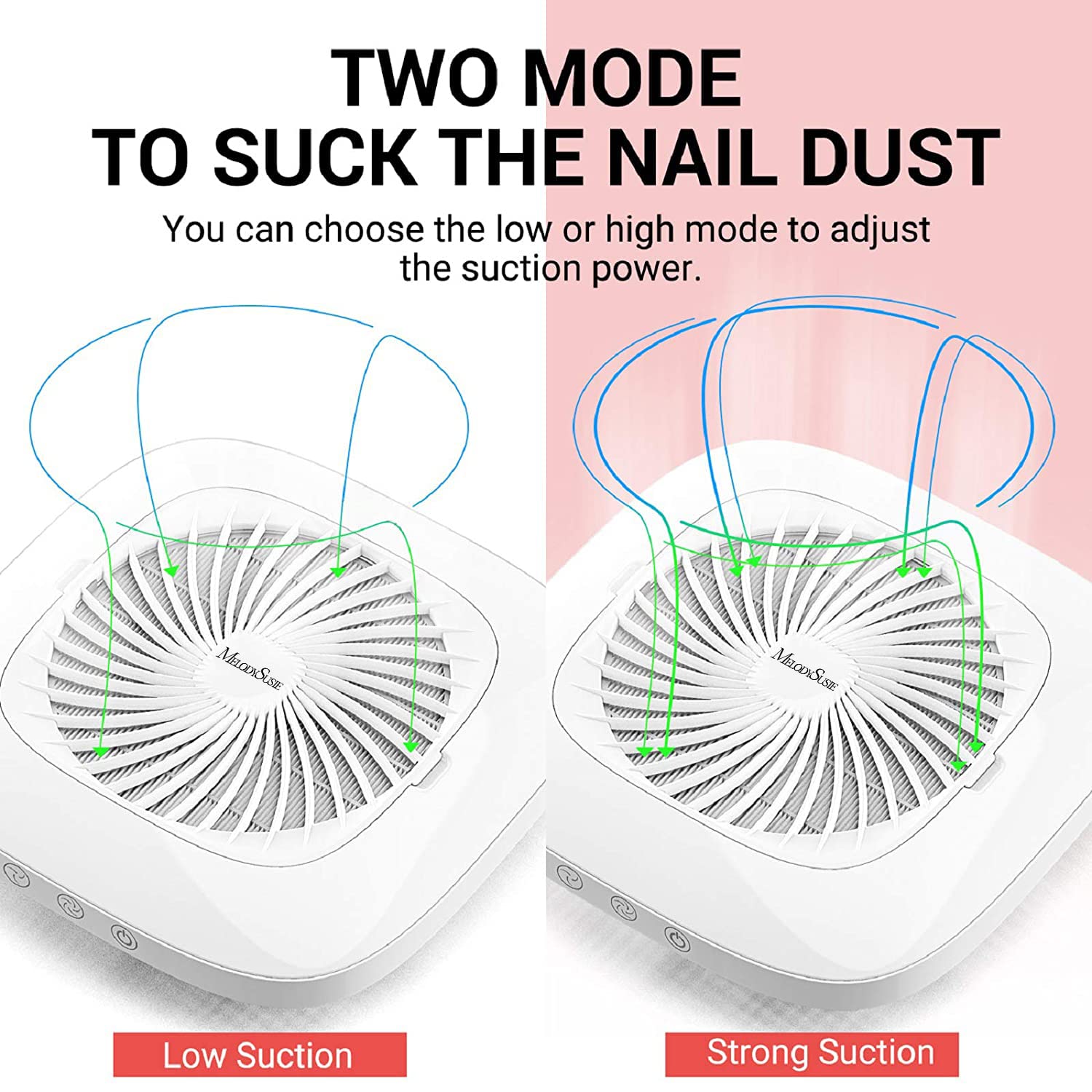 MELODYSUSIE Nail Dust Collector with Reusable Filter Low Noise Nail Vacuum Cleaner Fan Electric Nail Dust Suction Machine for Acrylic Nails Polishing, Powerful, Nail Salon (White)