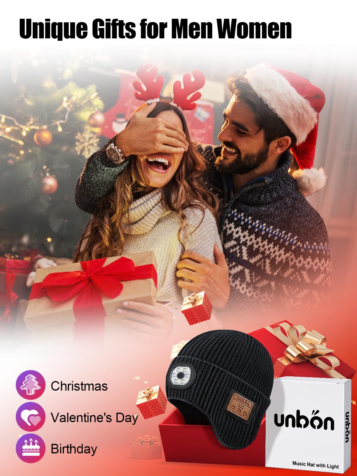 Valentines Day Gifts for Him, Valentine Gifts for Men, Mens Gift Cool Gadgets, LED Bluetooth Beanie with Light for Men