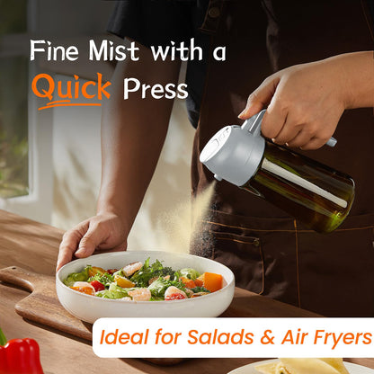 TrendPlain 470ml Olive Oil Spray Bottle - 2 in 1 Olive Oil Dispenser Bottle for Kitchen Accessories - Kitchen Gadgets, For Air Fryer - with Stickers, Light Blocking - Ash