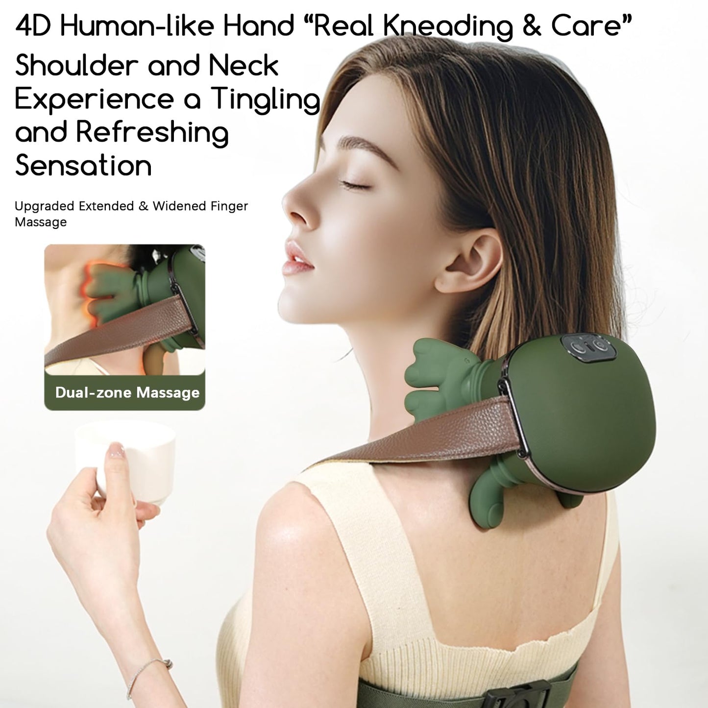 Neck and Shoulder Massager,Portable Shiatsu Back Massage Hand-Shaped Deep Tissue 4D Kneading Massager with Heat for Pain Relief and Muscle Relax,Christmas Gifts for Women Men,(Green)