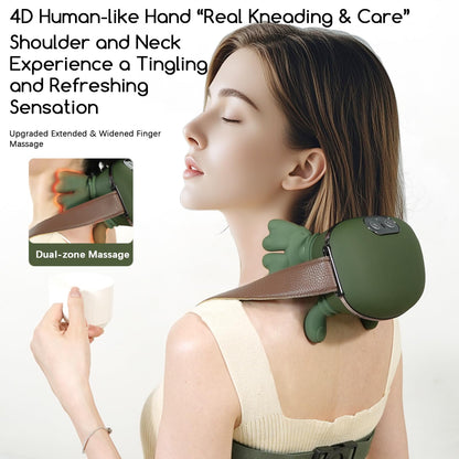 Neck and Shoulder Massager,Portable Shiatsu Back Massage Hand-Shaped Deep Tissue 4D Kneading Massager with Heat for Pain Relief and Muscle Relax,Christmas Gifts for Women Men,(Green)