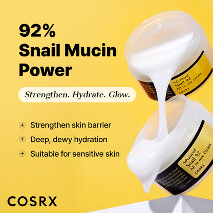 COSRX Advanced Snail 92 All in One Cream Korean Snail Mucin Face Cream & Gel Moisturiser for Dry Sensitive and Anti Aging Skin, Daily Soothing and Moisturising Cream, Korean Skincare 100g
